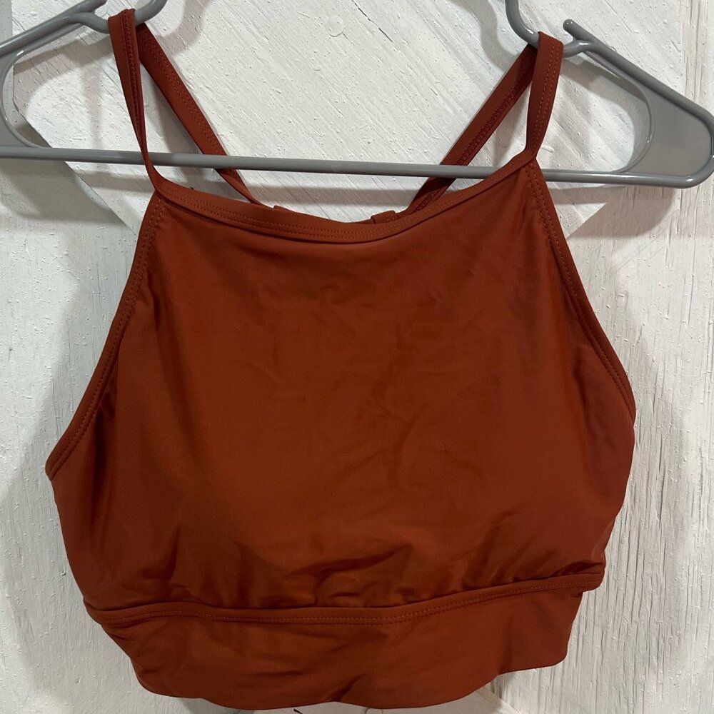 Rust High-Neck Swim Top – Sleek, Sporty & Flattering | Size Medium